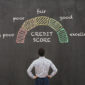 man standing in front of credit score chalk drawing