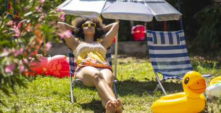 woman sunbathing in backward vacation