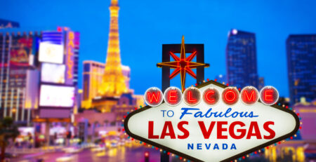 welcome to fabulous Las vegas Nevada sign with blur strip road
